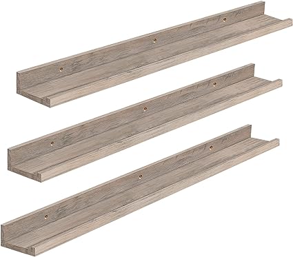 Floating Shelves, Wall Shelf Set of 3, 35.4 Inches Hanging Shelf with Raised Edge and Invisible Brackets, Rustic Brown BF90BJ01