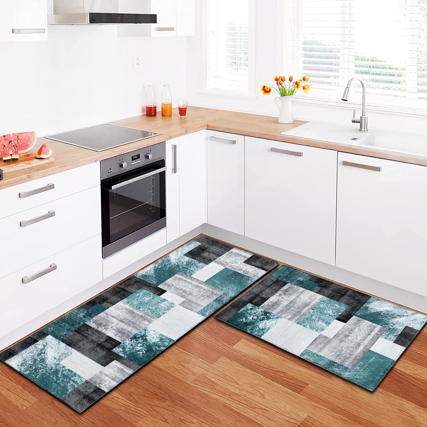 Anti Fatigue Non Slip Waterproof Washable Rug - 17x24+17x48inch Grey