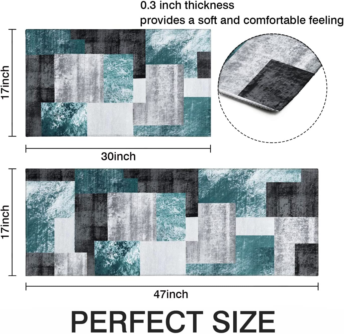Anti Fatigue Non Slip Waterproof Washable Rug - 17x24+17x48inch Grey