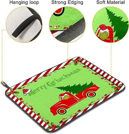 Absorbent Christmas Holiday Ball Dish Drying Mat for Kitchen Countertop, 16 X 18 Inch