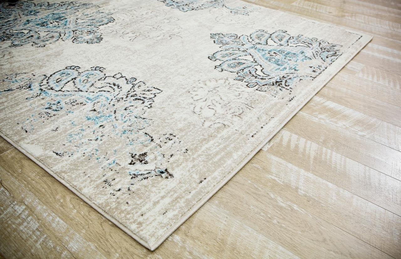 Persian Distressed Cream Blue Area Rugs