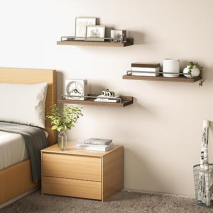 Floating Shelves for Wall Decor (Dark Brown, Set of 3)