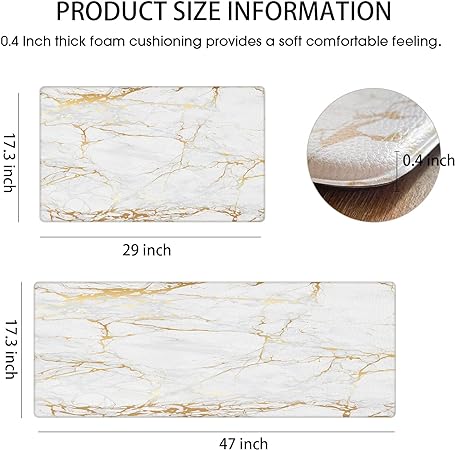 Anti Fatigue Cushioned Marble Gold Kitchen Accessories Non-Skid & Waterproof Standing Desk Mat for Floor Office, Sink, Laundry