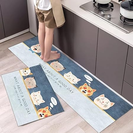 Printed Cushioned Non-Slip Kitchen Runner 2 PCS Set 16×24+16×47inch