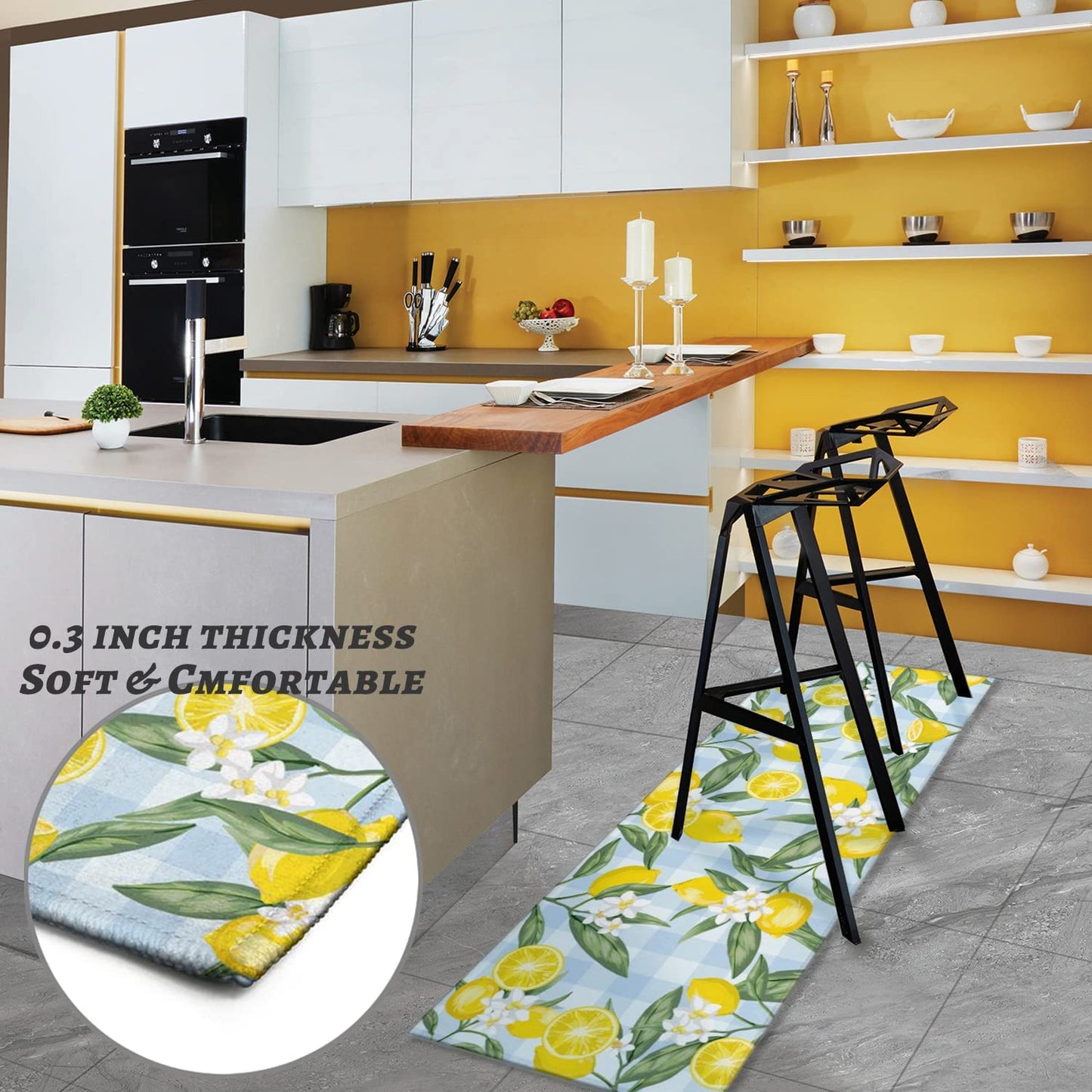 Set of 2- Plant Floral Butterfly Kitchen Rugs with Runner Decor Accessories Things - 17x30 and 17x48 Inch