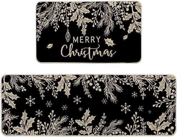 Holly Mistletoe Merry Christmas Doormat, 17x29 Inch