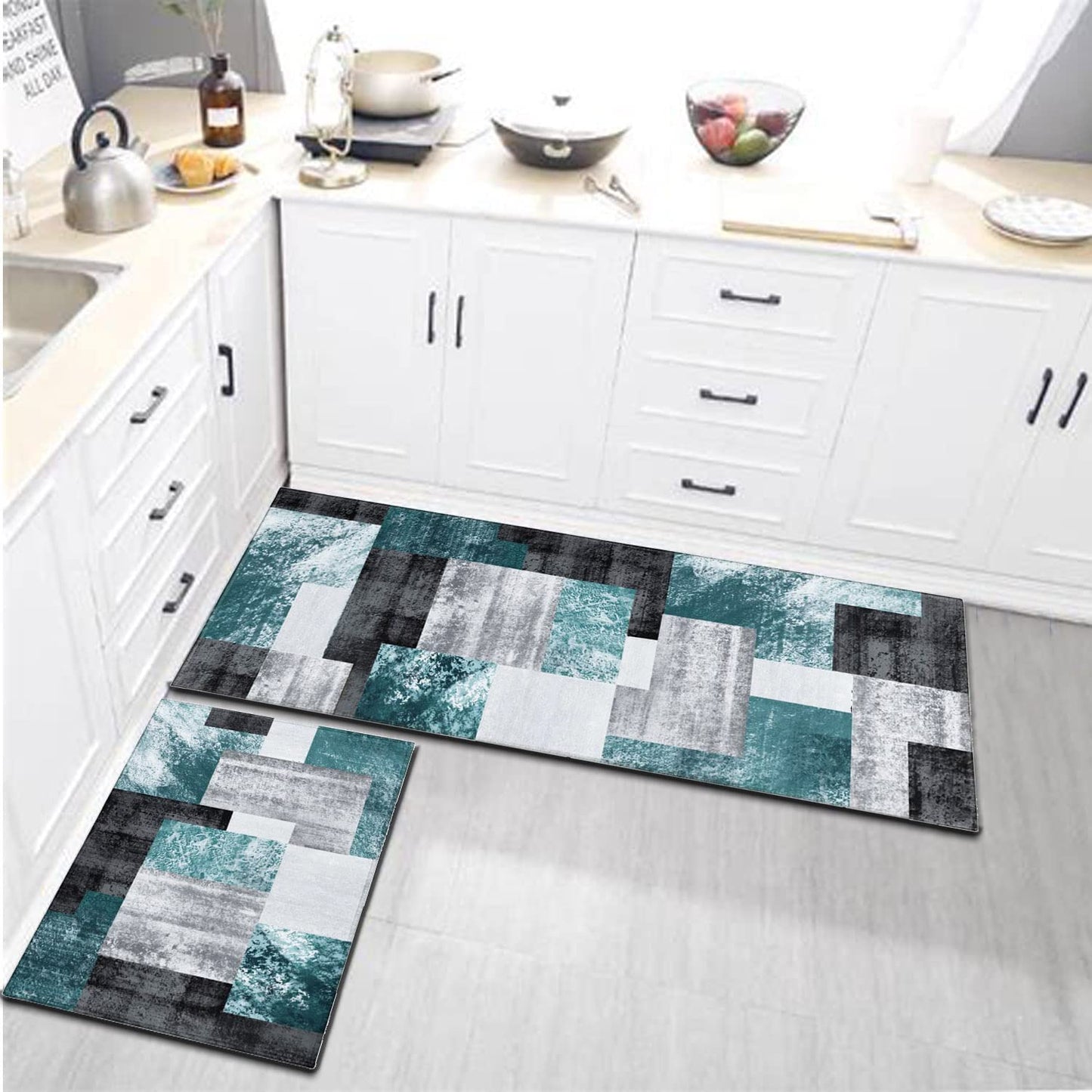 Anti Fatigue Non Slip Waterproof Washable Rug - 17x24+17x48inch Grey