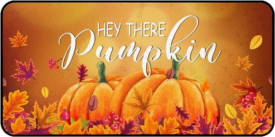 Non Slip Cushioned Fall Pumpkins  Kitchen Rug 20 x 39 Inch