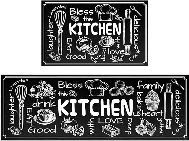 Set of 2 Non Slip Thick Kitchen Rugs and Mats, 17"x47"+17"x28"