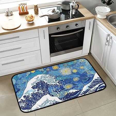 Blue Wood Plank Print Non Slip Beach Starfish Entryway Hallway Washable Home Decor 39" X 20"
