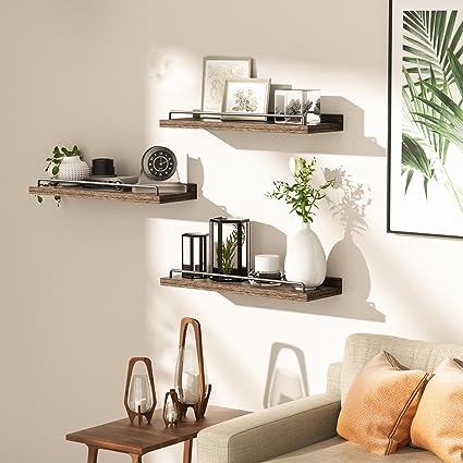 Floating Shelves for Wall Decor (Dark Brown, Set of 3)