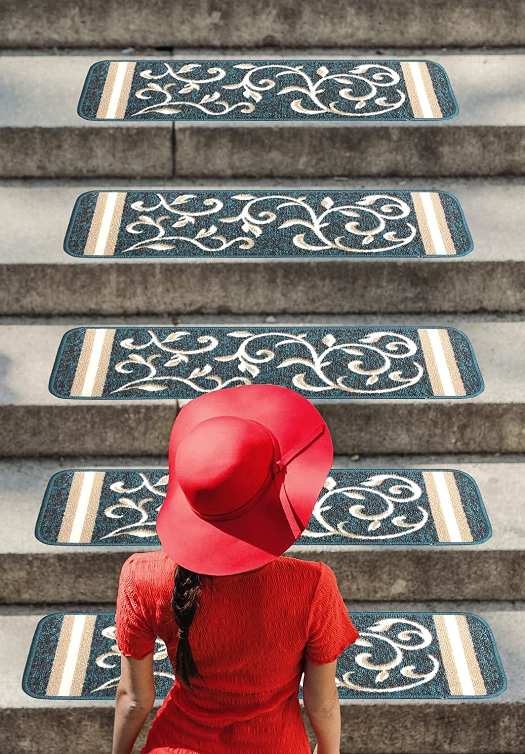 Non Slip Rubber Back  Kitchen Rug Anti Slip Stair Treads (Red, Runner (20" x 59"))