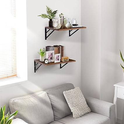 2 Pc Deep Floating Shelves ; 15.7” Long x 11.8” Deep Wall Mounted Hanging Shelves for Living Room, Kitchen, Office, Bathroom and Bedroom Decor; Storage and Display Shelf Set