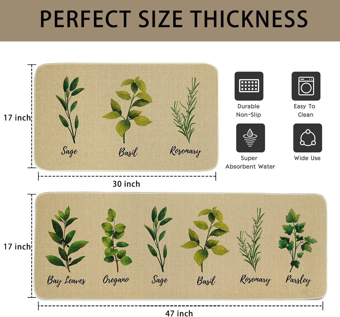 Set of 2- Plant Floral Butterfly Kitchen Rugs with Runner Decor Accessories Things - 17x30 and 17x48 Inch