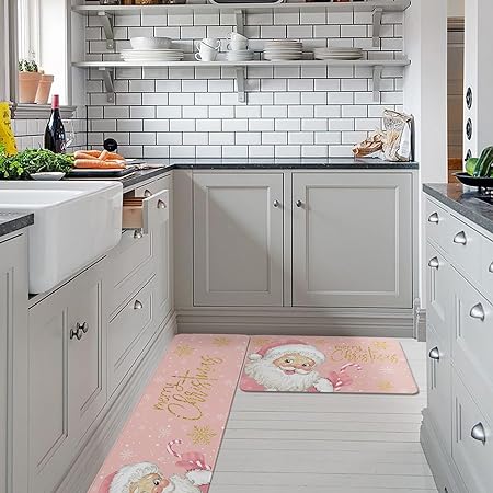 Non SlipTeal Golden-Yellow Pumpkins Fall Maple Leaf Botanical Anti-Fatigue Kitchen Rugs Set of 2,