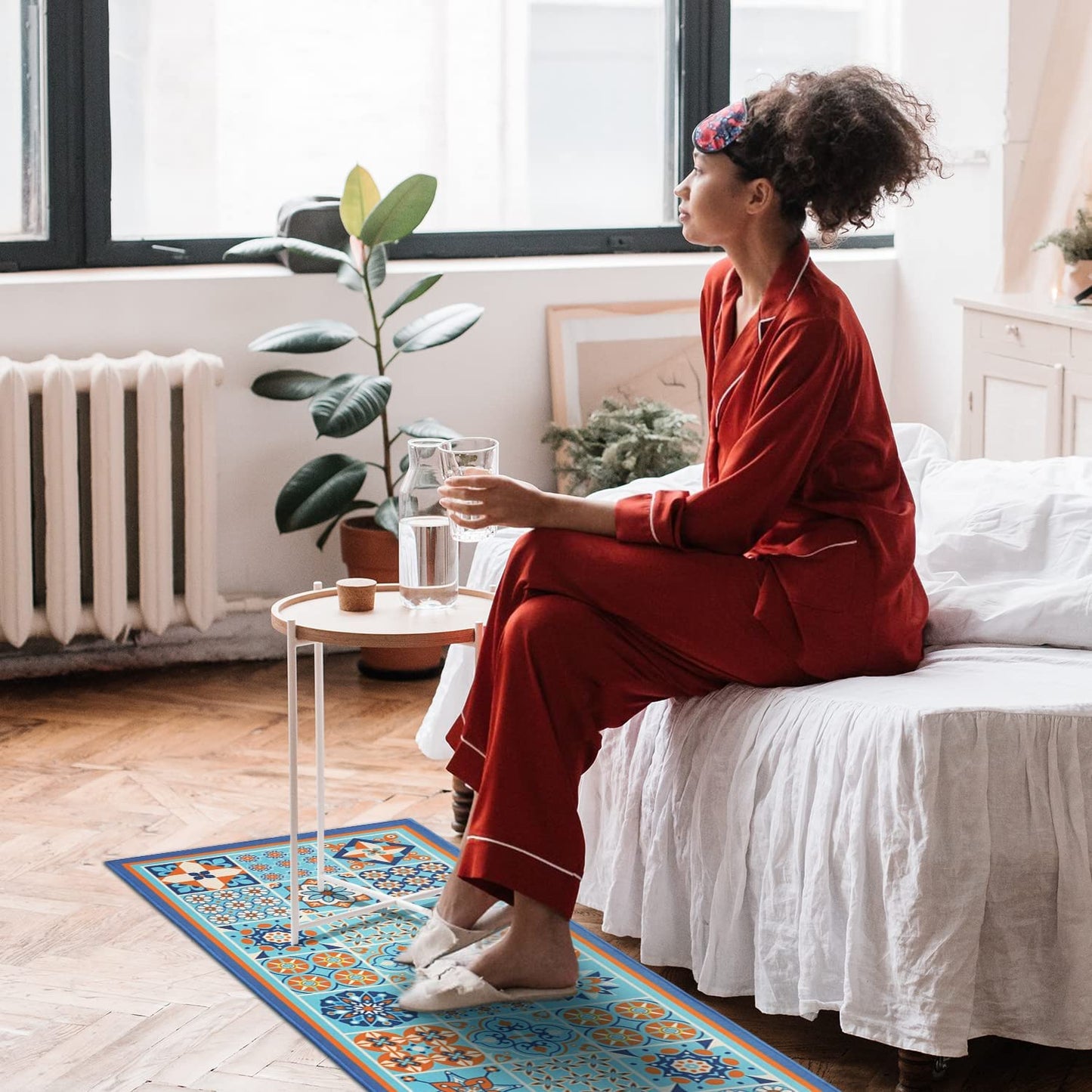 Set of 2- Plant Floral Butterfly Kitchen Rugs with Runner Decor Accessories Things - 17x30 and 17x48 Inch