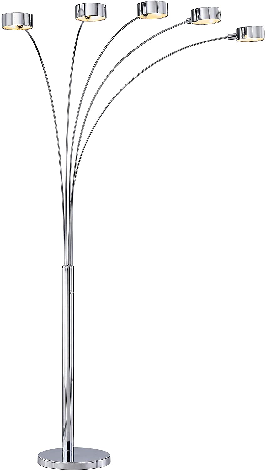 5 Arc Brushed Steel Floor Lamp w/ Dimmer Switch, 360 Degree Rotatable Shades - Dim Options - Stainless Steel