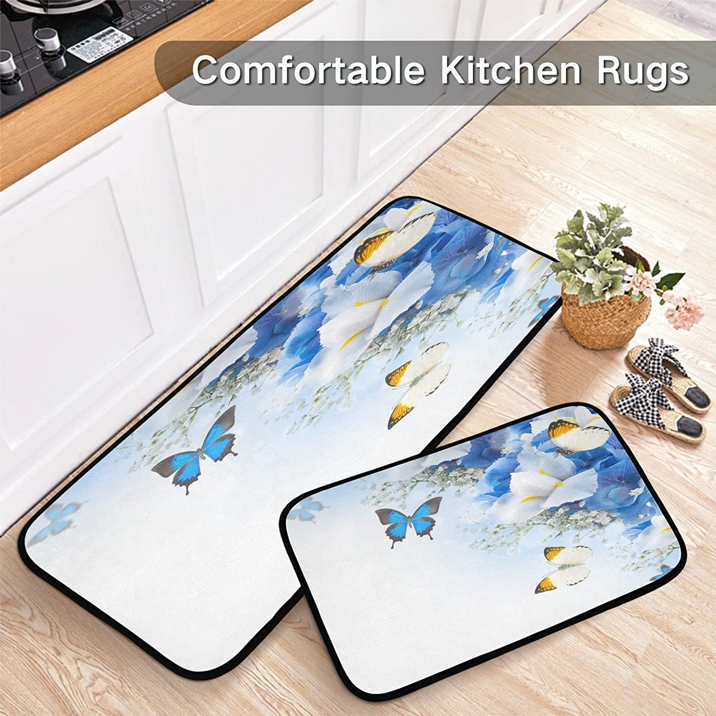 2 Pieces Honeycomb Beehive Wasp Bumblebee Anti Fatigue Kitchen Rug Set - 20"x28"+20"x47" 20"x28"+20"x47"