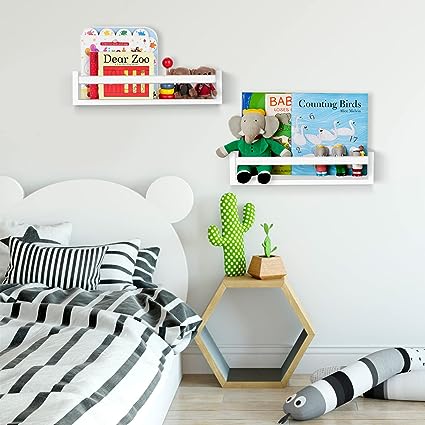 Floating Nursery Book Shelves for Wall Set of 2, Classic White Wall Bookshelf for Kids Room,Book Shelf for Kids Rooms Bedroom Bathroom (16.5 inches Set of 2 White)