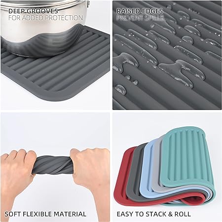 Trivets for Hot Pots and Pans, Large Black Silicone Trivets, Multi-Purpose Silicone Mat for Countertops Heat Resistant, Trivets for Quartz Countertops, Silicone Hot Pads for Kitchen, Set 2