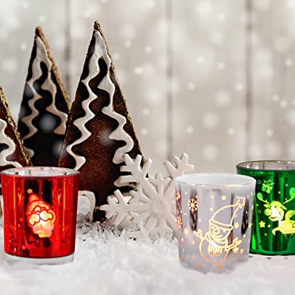Set of 12 Glass Christmas Votive Candle Holders