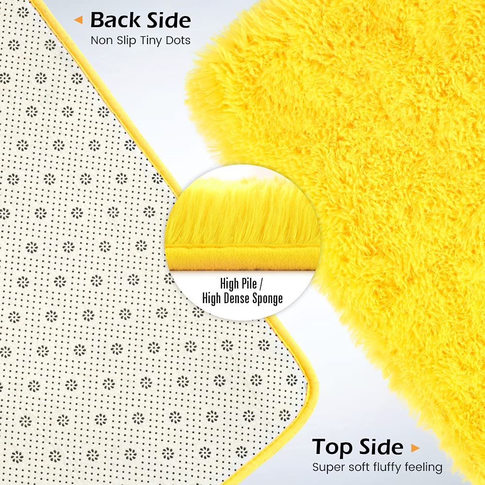 Velvet Indoor Fluffy Extra Comfy Soft Shag Yellow Area Rug