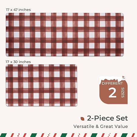 2 Piece Set Plaid Kitchen Mats for Floor Anti Fatigue Waterproof & Non-Skid Kitchen Rugs Cushioned Checkered