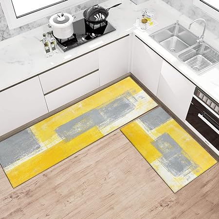 2 Piece Washable Non-Slip Black Boho Kitchen Mats