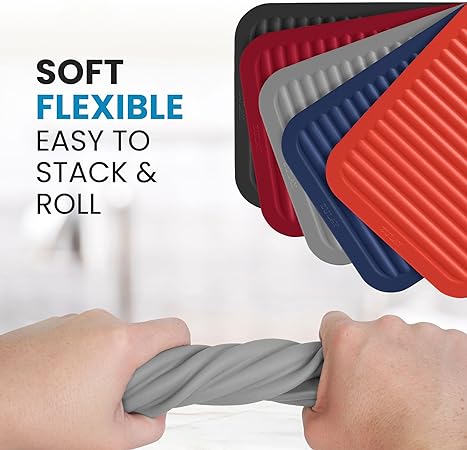 2 Pack (9"x12")Multi-Purpose & Versatile, Heat Resistant Silicone Trivets for Hot Pots and Pans - Black