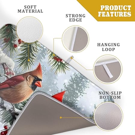 Merry Christmas Snow Snowflake Xmas Drying Mat 16 x 18 Inch with Absorbent Reversible Microfiber Dish Drying Pad for Coffee Bar