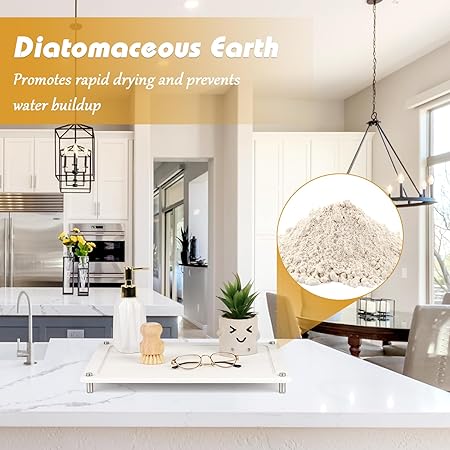 Stone Drying Counter Instant Dry Diatomaceous Earth Sink Caddy Organizer with Stainless Steel Feet (L White)