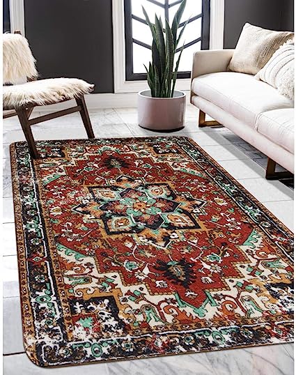 Traditional Oriental Washable Non-Slip Distressed Vintage Accent Throw Rugs