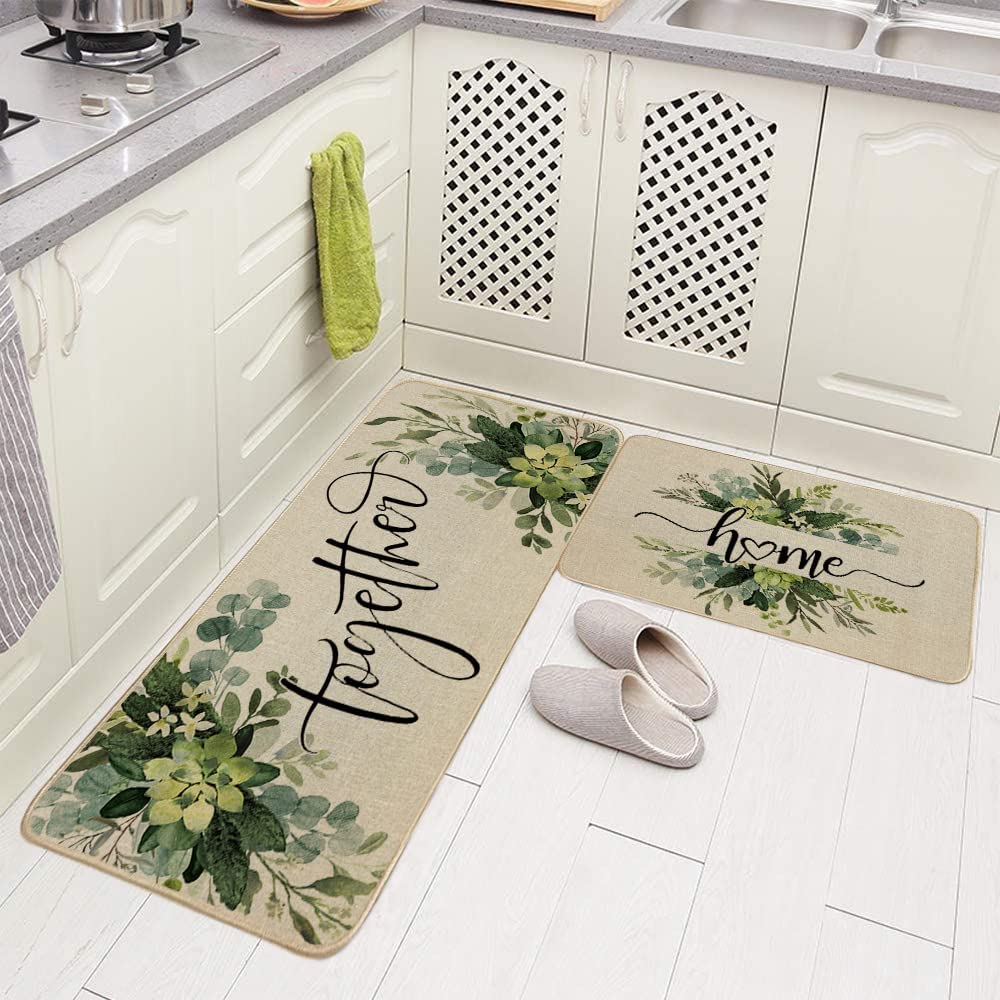 Leaves Decorative Kitchen Mats Set of 2,  17x29 and 17x47 Inch GK019