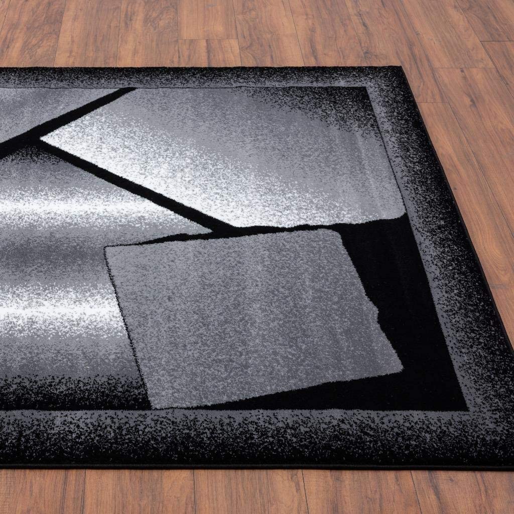 Victoria Collection Dark Grey Abstract Sioft Area Rug