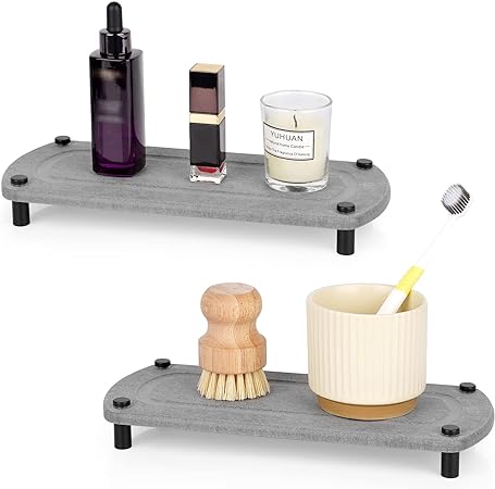 Stone Drying Counter Instant Dry Diatomaceous Earth Sink Caddy Organizer with Stainless Steel Feet (L White)