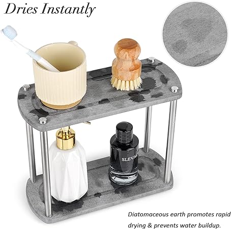 Stone Drying Counter Instant Dry Diatomaceous Earth Sink Caddy Organizer with Stainless Steel Feet (L White)