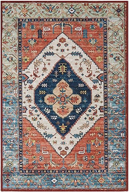 Non-Slip Distressed Vintage Persian Oriental, Small Accent Throw Low Pile Traditional Area Rug - 2' X 3'