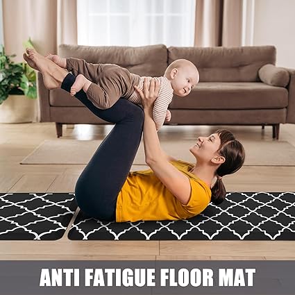Cushioned Anti Fatigue 2 PCS,1/2 Inch Thick Waterproof Kitchen Rugs Non Skid,PVC Standing Desk Comfort Mat for Kitchen Floor Sink Office Laundry,(17.3"x29"+17.3"x47",Black)