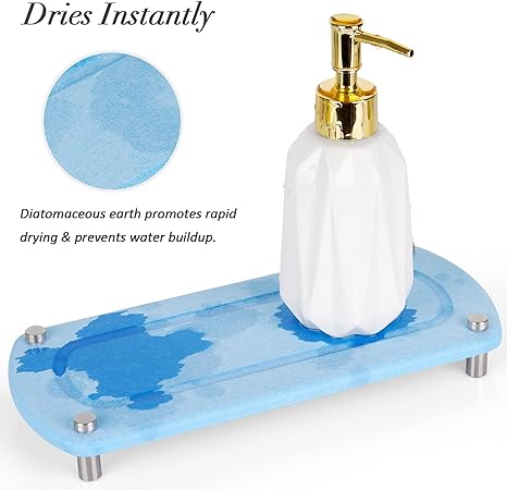 Stone Drying Counter Instant Dry Diatomaceous Earth Sink Caddy Organizer with Stainless Steel Feet (L White)