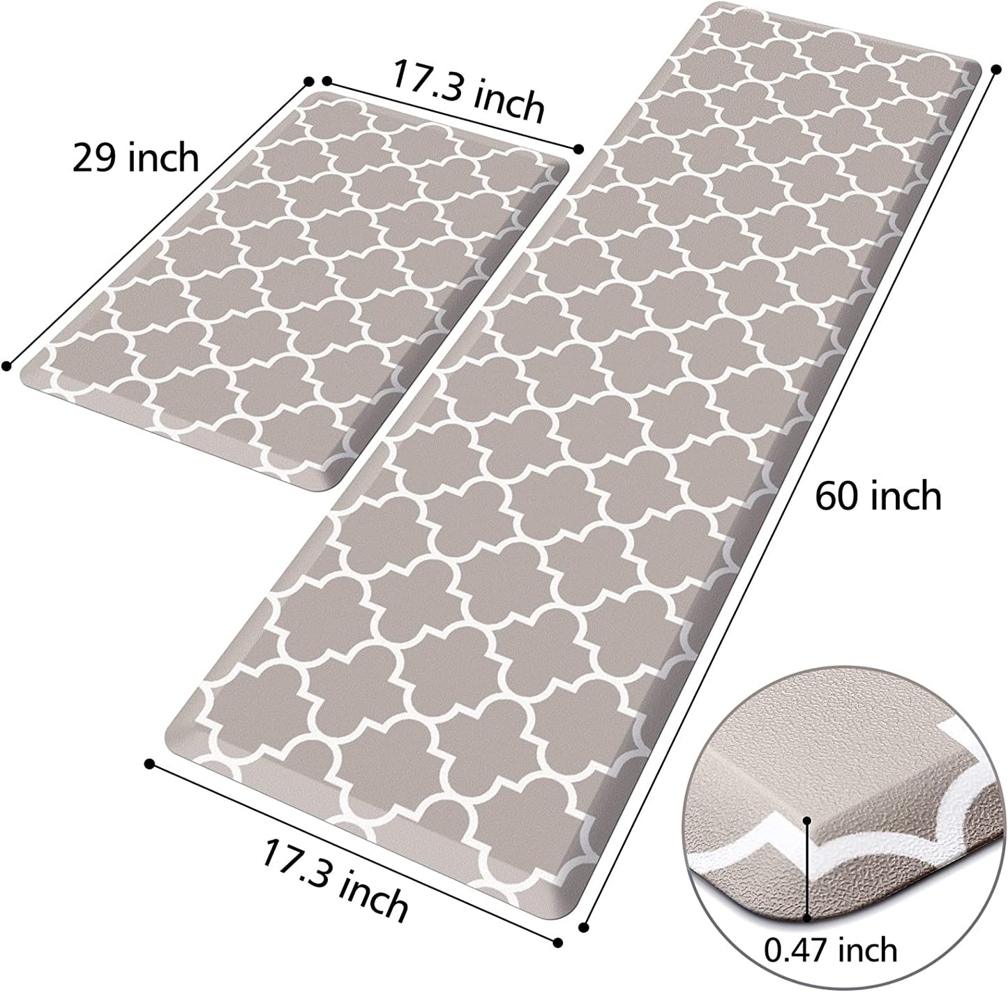 [2 PCS] Anti-Fatigue Kitchen Rug, Waterproof Non-Slip Kitchen Heavy Duty PVC Ergonomic Comfort for Kitchen  , Floor Home, Office, Sink, Laundry,Grey