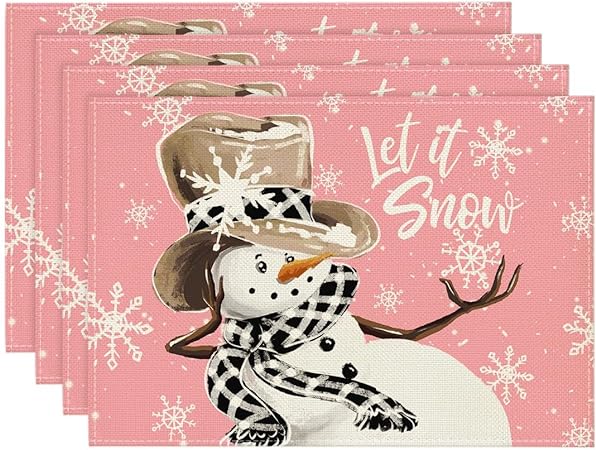 Snowman Snowflakes Let it Snow Winter Placemats Set of 4, 12x18 Inch