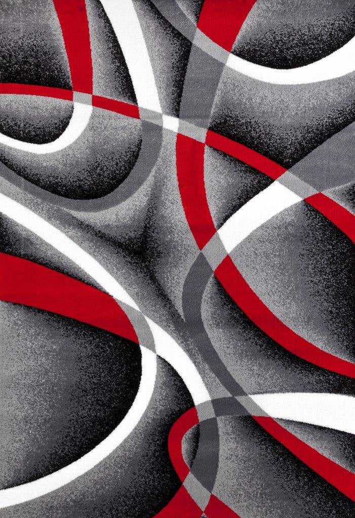 Abstract Swirls Grey Red Soft Area Rugs