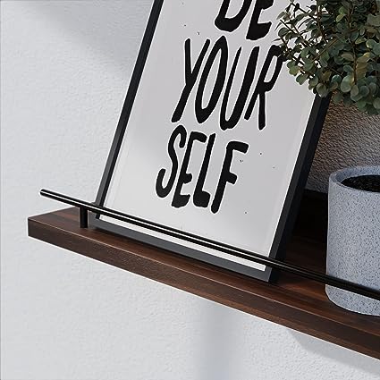 Set of 3 Floating Shelves with Black Metal Guardrail