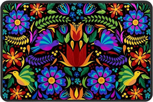 Mexican Embroidery Birds Floor Mat Resist Dirt Entrance Rug, 24'' x 16''