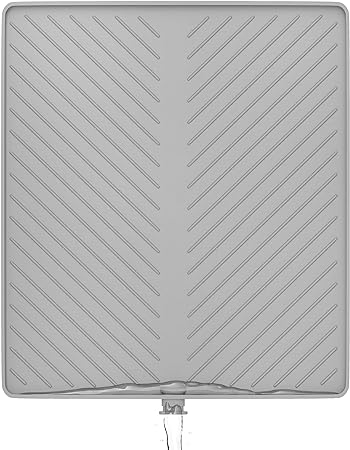 Large Silicone Dish Drying Mat with Easy to Use Drain Plug (Gray, Drain Plug, 21.25 x 18)