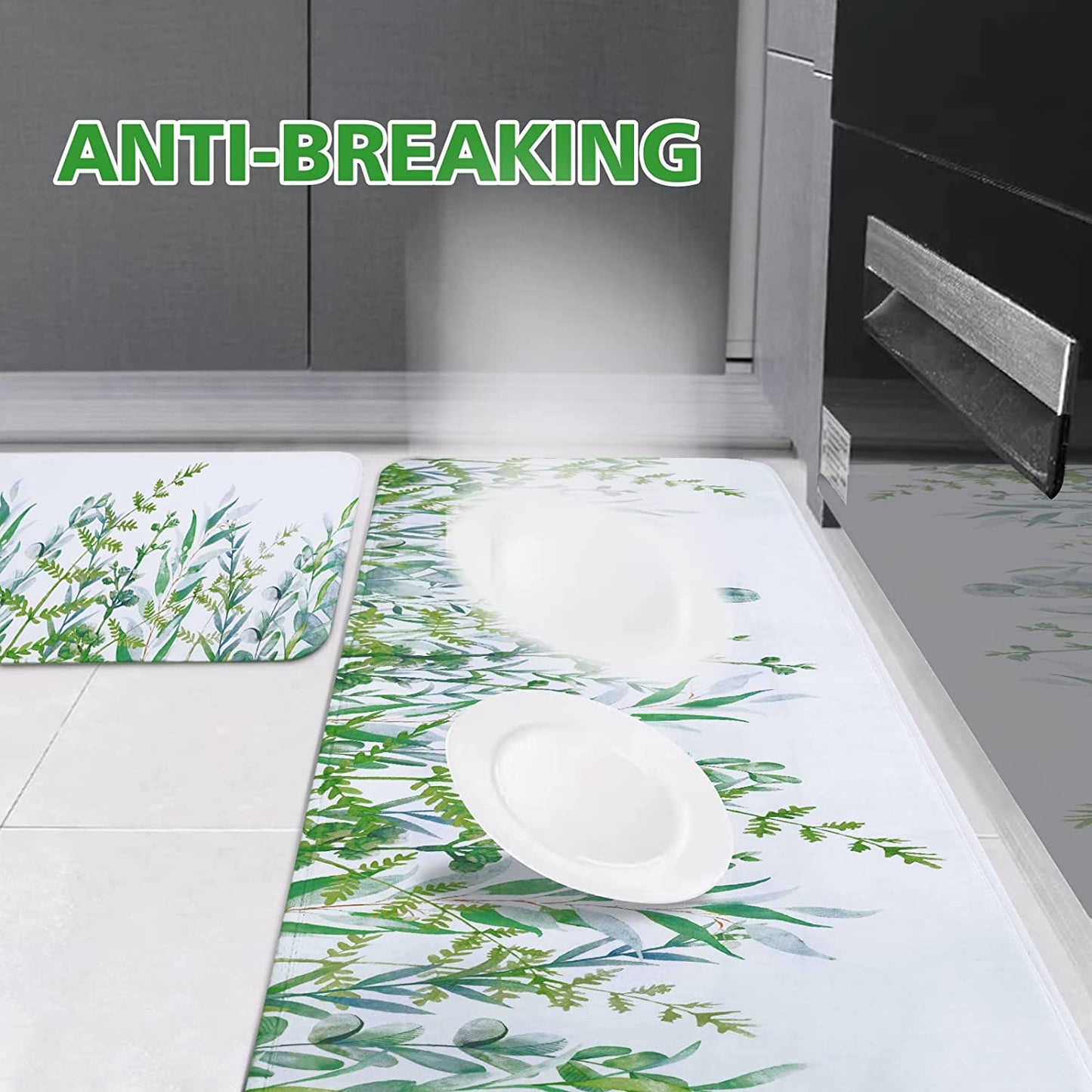 2 PCS Cushioned Floral, Flowers Anti Fatigue Kitchen Rugs  - 18'' x 48'' + 18'' x 30''