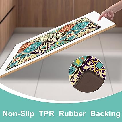 Set 2 Pieces,0.4 Inches Thick Non Slip Kitchen Rugs and Mats Teal Wood Cushioned Anti Fatigue Floor Mat Waterproof Comfort Standing Runner Sink Rug,17.3 x 28+17.3 x 47 Inch