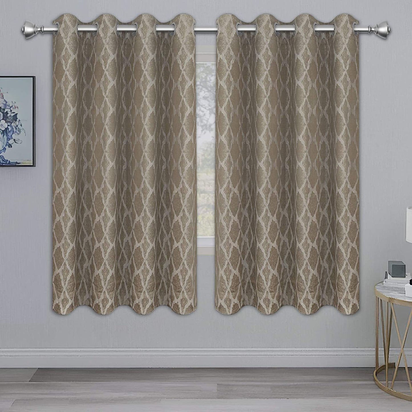 Jacquard Blackout Curtains for Bedroom, Cold/Heat/Sun Blocking and Noise Reduction Thermal Insulated Window Drapes, Camel, 52 x 63 inch Length, Set of 2 Grommet Curtain Panels