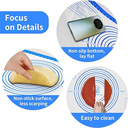 Silicone Pastry Mat for Baking, Pastry Dough Rolling Kneading Mat