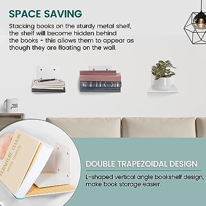 Invisible Floating Bookshelves Wall Mounted, White 3-Pack Extra Large